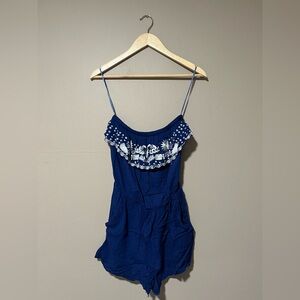 Navy Embroidered Jumpsuit